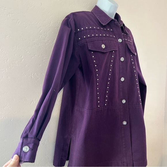 SAINT GERMAIN Paris Vintage Purple Denim Rhinestone Jacket Women's Size L - Picture 4 of 10
